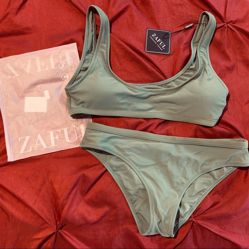 Zaful Olive Green Bralette Swimsuit Set